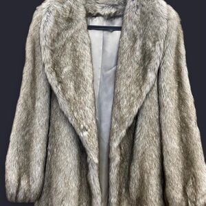 Elegant Gray Faux Fur Coat